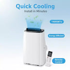 GustoWave Aire acondicionado porttil 14000 BTU, 3 en 1, para 500-700 pies, control remoto, pantalla LED y temporizador 24 horas