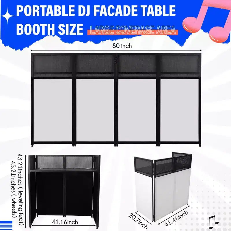 Mesa de DJ portátil, estación de DJ plegable con pantalla de iluminación, cabina con patas de fachada de DJ ajustables para fiestas, marco de metal negro