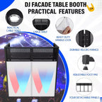 Mesa de DJ portátil, estación de DJ plegable con pantalla de iluminación, cabina con patas de fachada de DJ ajustables para fiestas, marco de metal negro
