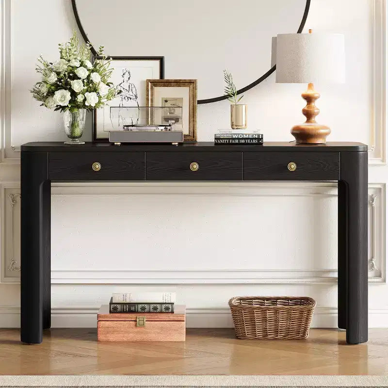 GDFStudio Francis 52 Rustic Console Table with Curved Corners and Concealed Drawers