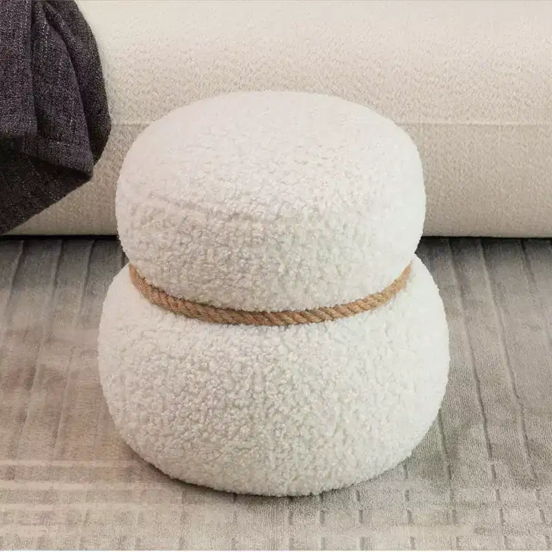 TUYOHW Round Snowman Ottoman Upholstered Cute Footstool Lamb Wool Vanity Stool with Wood Frame Shoe Bench for Living Room, Bedroom, Entryway