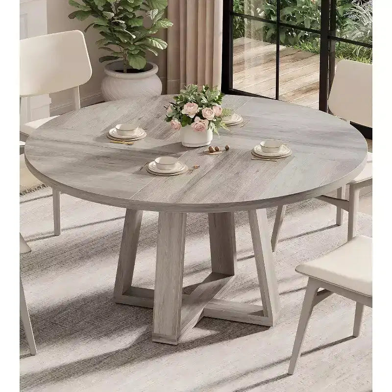 Acekool 47 Round Dining Table, Black Wooden Cross Base, for Kitchen, Dining Room, or Living Room, Seats 4-6
