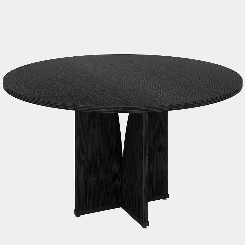 Lantine 39.37-Inch Round Dining Table for 4 People, Farmhouse Wood Kitchen Table with Rustic Brown Finish for Dining Room, Living Room, Black