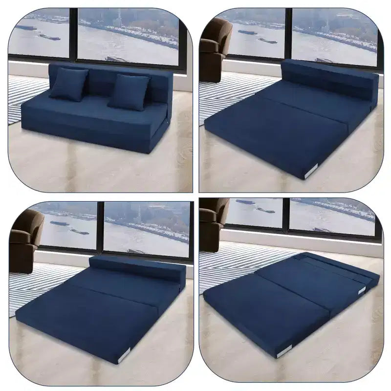 Sofá cama plegable convertible versátil - Futón perezoso de suelo 4 en 1 de tamaño doble con almohadas, espuma de alta densidad, sillón reclinable plegable
