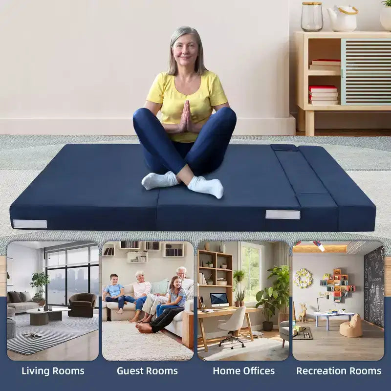 Sofá cama plegable convertible versátil - Futón perezoso de suelo 4 en 1 de tamaño doble con almohadas, espuma de alta densidad, sillón reclinable plegable