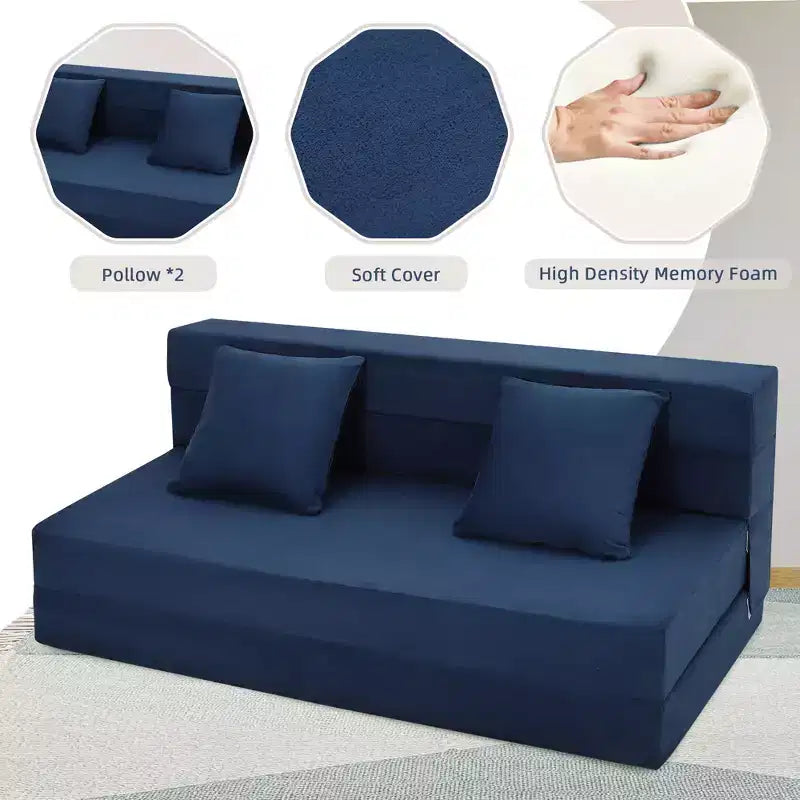 Sofá cama plegable convertible versátil - Futón perezoso de suelo 4 en 1 de tamaño doble con almohadas, espuma de alta densidad, sillón reclinable plegable