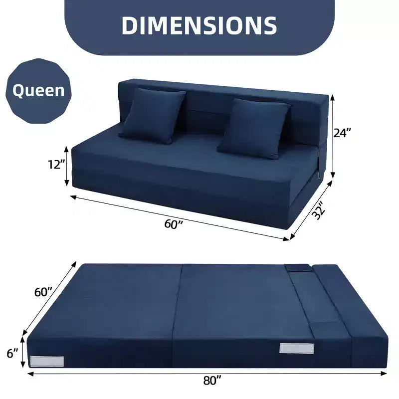 Sofá cama plegable convertible versátil - Futón perezoso de suelo 4 en 1 de tamaño doble con almohadas, espuma de alta densidad, sillón reclinable plegable