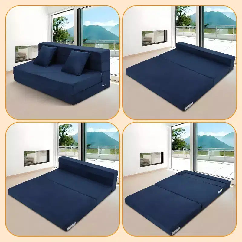 Sofá cama plegable convertible versátil - Futón perezoso de suelo 4 en 1 de tamaño doble con almohadas, espuma de alta densidad, sillón reclinable plegable