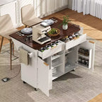 Isla de cocina móvil de granja 52 con tabla de extensión y cubierta de imitación mármol, carro de cocina rodante con almacenamiento para cocina o comedor-Panipeachy