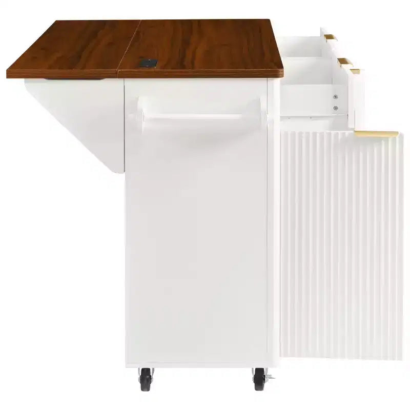 Isla de cocina móvil de granja 52 con tabla de extensión y cubierta de imitación mármol, carro de cocina rodante con almacenamiento para cocina o comedor-Panipeachy