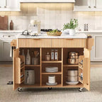 Isla de cocina móvil de granja 52 con tabla de extensión y cubierta de imitación mármol, carro de cocina rodante con almacenamiento para cocina o comedor-Panipeachy