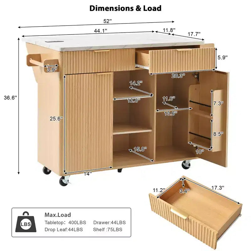 Isla de cocina móvil de granja 52 con tabla de extensión y cubierta de imitación mármol, carro de cocina rodante con almacenamiento para cocina o comedor-Panipeachy
