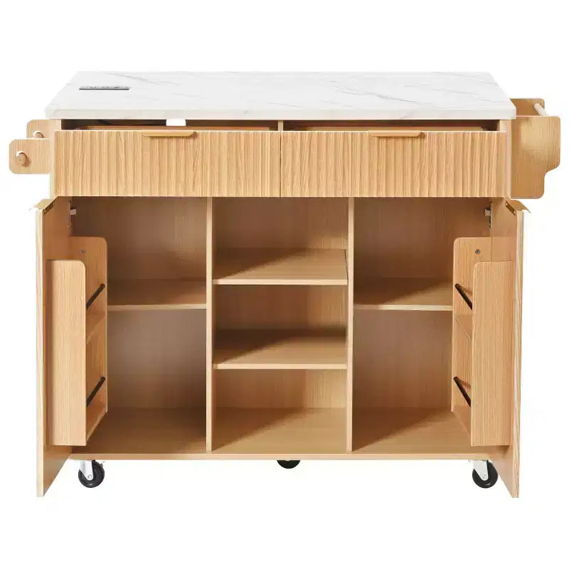 Isla de cocina móvil de granja 52 con tabla de extensión y cubierta de imitación mármol, carro de cocina rodante con almacenamiento para cocina o comedor-Panipeachy