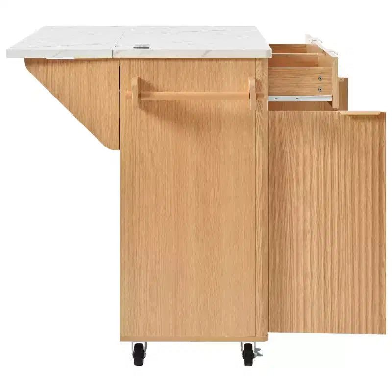 Isla de cocina móvil de granja 52 con tabla de extensión y cubierta de imitación mármol, carro de cocina rodante con almacenamiento para cocina o comedor-Panipeachy