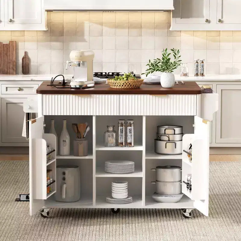 Isla de cocina móvil de granja 52 con tabla de extensión y cubierta de imitación mármol, carro de cocina rodante con almacenamiento para cocina o comedor-Panipeachy