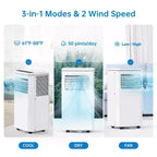 Acekool 8,000 BTU Portable Air Conditioner, 3-in-1 Cooling Fan Dehumidifier, Sleep Mode, 24H Timer, Remote for Rooms up to 350 Sq Ft