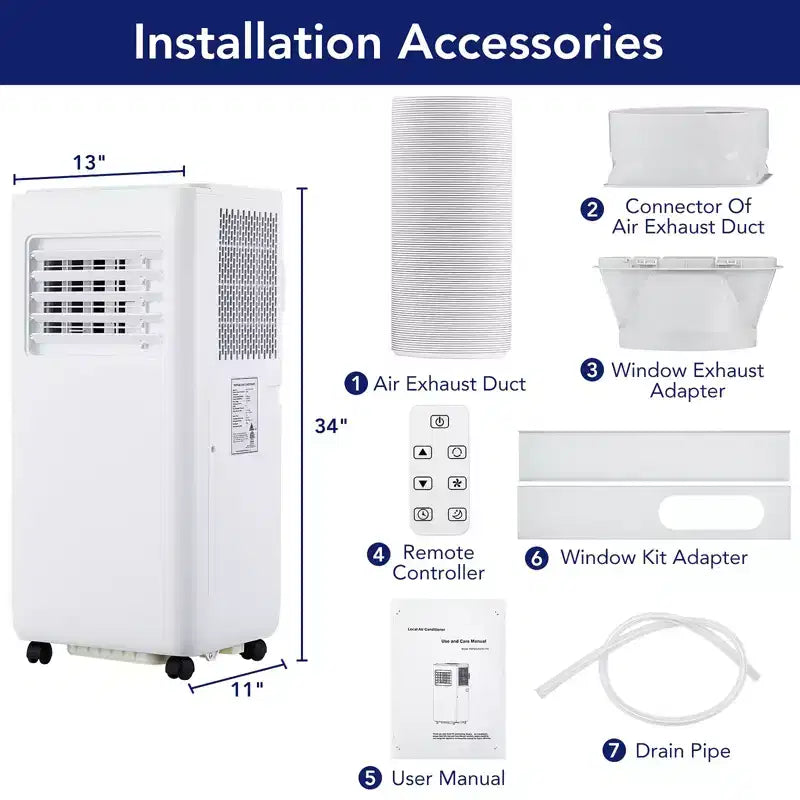 Acekool 10,000 BTU Portable Air Conditioner, 3-in-1 Cooling Fan Dehumidifier, 24H Timer, Easy-Move AC for Rooms up to 450 Sq Ft