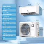 Acekool 11,500 BTU Mini Split Air Conditioner and Heat Pump, 18.5 SEER Inverter Ductless AC with WiFi, Cools Rooms up to 750 Sq Ft