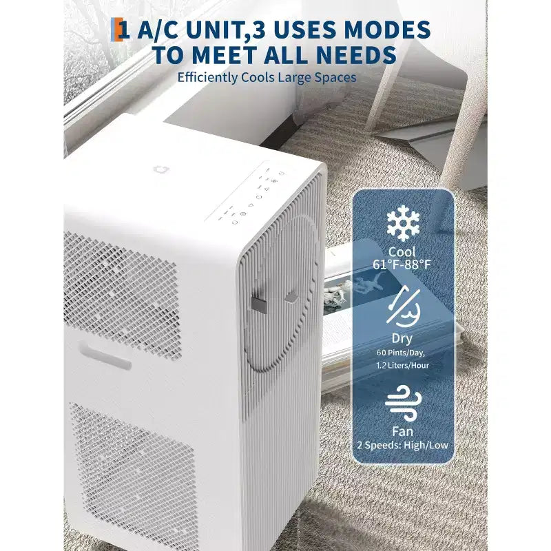 10,000 BTU Portable Air Conditioner for Room 160-215 Sq.Ft, 3 in-1 Drainage-free AC Unit with Dehumidifier, Fan, Remote Control