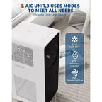 14,000 BTU Drainage-free Portable Air Conditioner for Indoor Rooms, 3 in-1 AC Unit for Bedroom 225-300 Sq.Ft