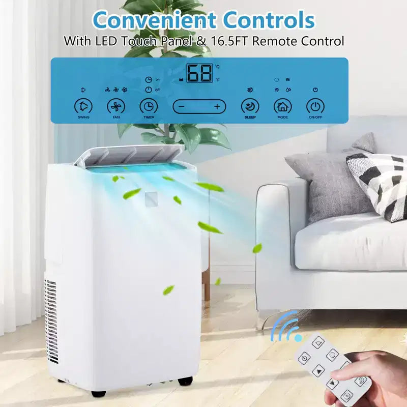 Portable Air Conditioner & Dehumidifier, 14,000 BTU for 750 Sq Ft Rooms, with Sleep Mode, Swing Fan, Timer, Remote & Window Kit