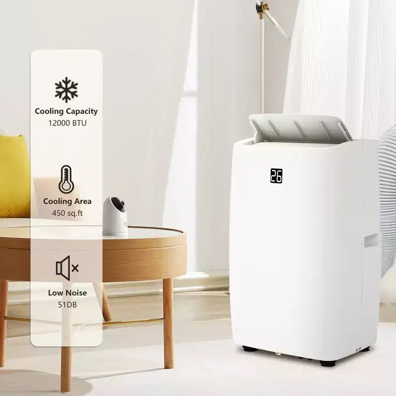 12,000 BTU 3-in-1 Portable Air Conditioner  Cooling, Dehumidification & Fan Modes for Rooms Up to 550 Sq.Ft, with 24H Timer & Remote Control