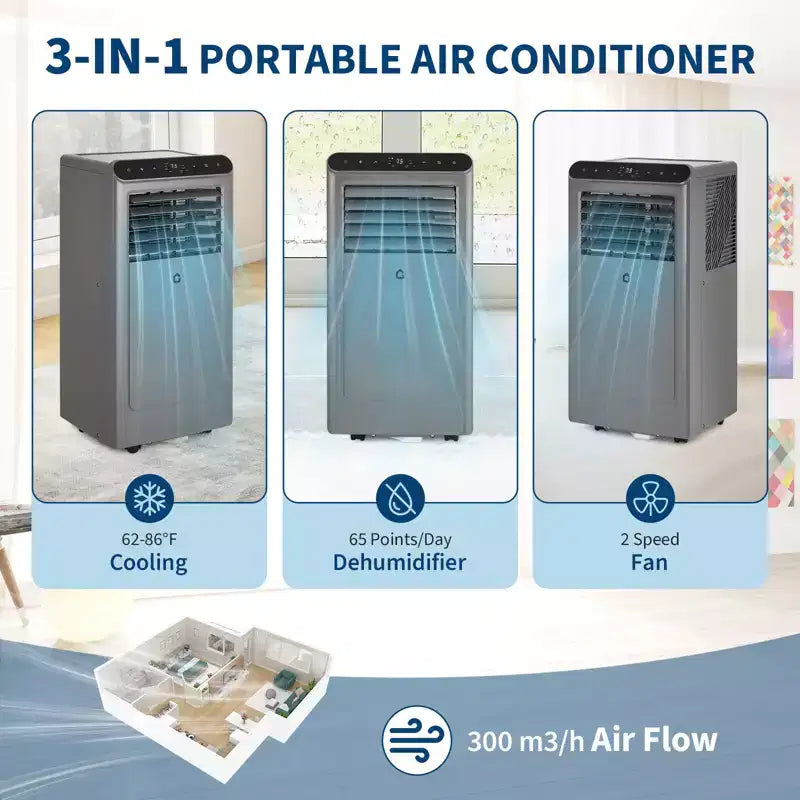 Powerful 10000 BTU Portable Air Conditioner  3-in-1 Cooling, Dehumidifier & Fan  Remote, 24H Timer, Quiet Operation, Window Kit
