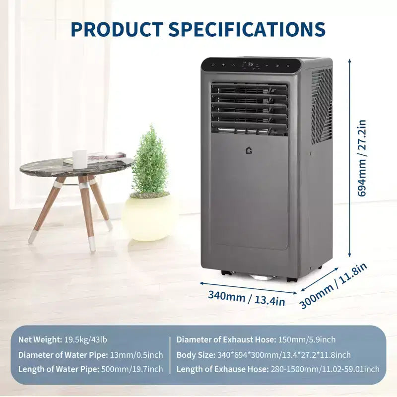 Powerful 10000 BTU Portable Air Conditioner  3-in-1 Cooling, Dehumidifier & Fan  Remote, 24H Timer, Quiet Operation, Window Kit