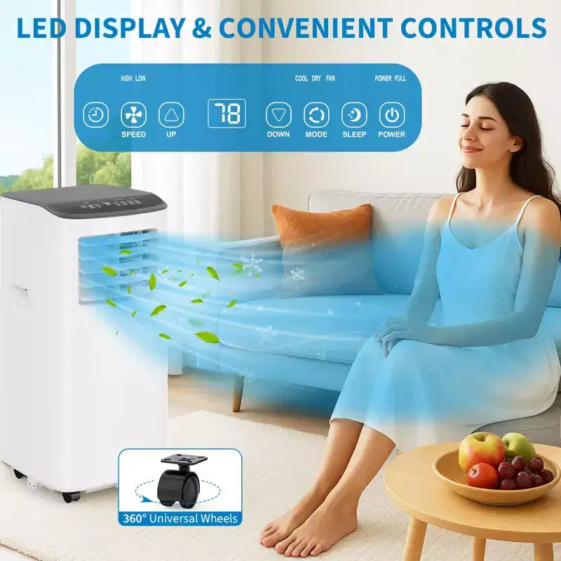 8000 BTU Portable Air Conditioner - Cools 350 Sq.Ft 3 in-1 Portable AC Dehumidifier Fan