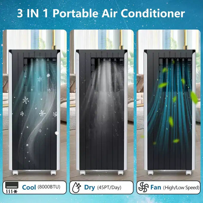 8,000 BTU Portable AC  Built-in Dehumidifier & Fan Cools 350 Sq.Ft. Includes Timer, Sleep Mode, Remote & Window Kit
