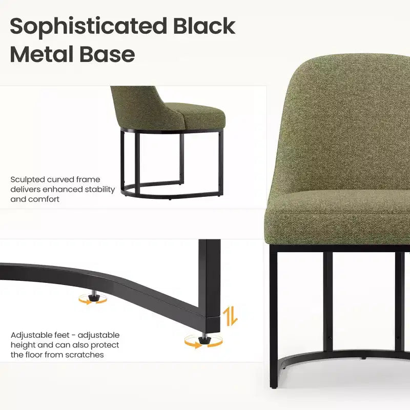 Juego de 2 sillas de comedor tapizadas con estructura de metal resistente y respaldo curvado, patas de altura ajustable para cocina y sala de estar