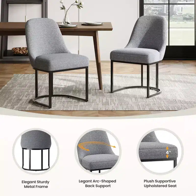 Juego de 2 sillas de comedor tapizadas con estructura de metal resistente y respaldo curvado, patas de altura ajustable para cocina y sala de estar