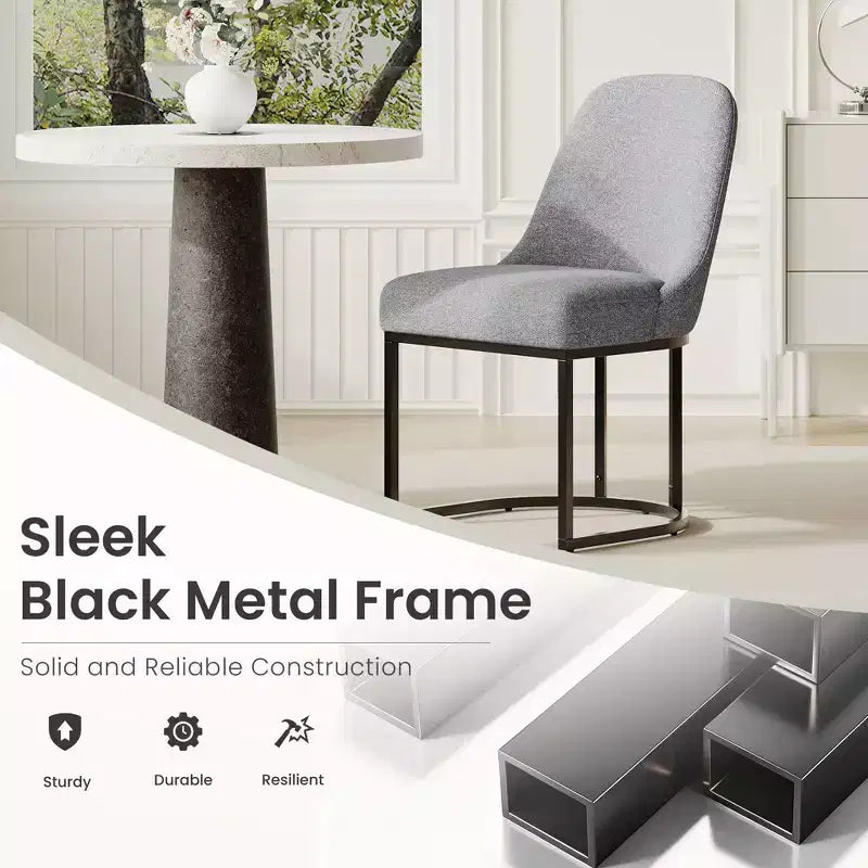 Juego de 2 sillas de comedor tapizadas con estructura de metal resistente y respaldo curvado, patas de altura ajustable para cocina y sala de estar