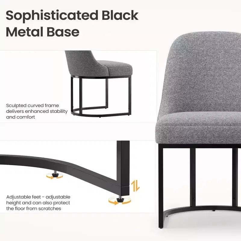 Juego de 2 sillas de comedor tapizadas con estructura de metal resistente y respaldo curvado, patas de altura ajustable para cocina y sala de estar