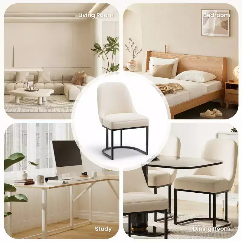 Juego de 2 sillas de comedor tapizadas con estructura de metal resistente y respaldo curvado, patas de altura ajustable para cocina y sala de estar