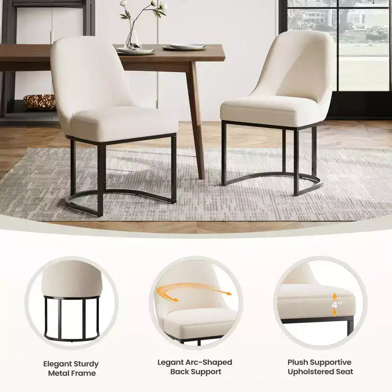 Juego de 2 sillas de comedor tapizadas con estructura de metal resistente y respaldo curvado, patas de altura ajustable para cocina y sala de estar