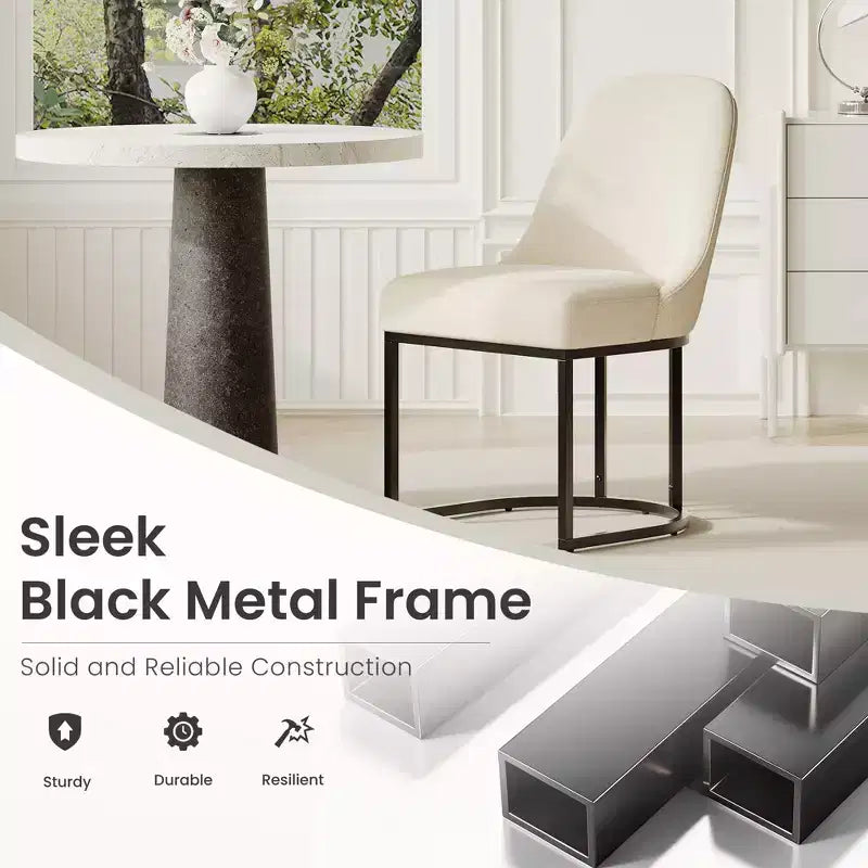 Juego de 2 sillas de comedor tapizadas con estructura de metal resistente y respaldo curvado, patas de altura ajustable para cocina y sala de estar