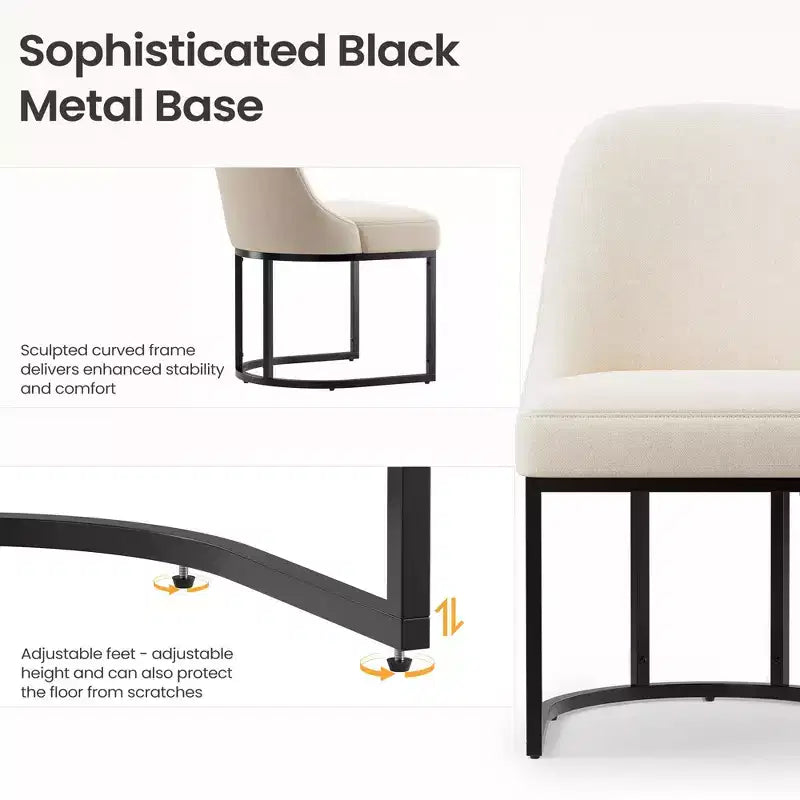 Juego de 2 sillas de comedor tapizadas con estructura de metal resistente y respaldo curvado, patas de altura ajustable para cocina y sala de estar