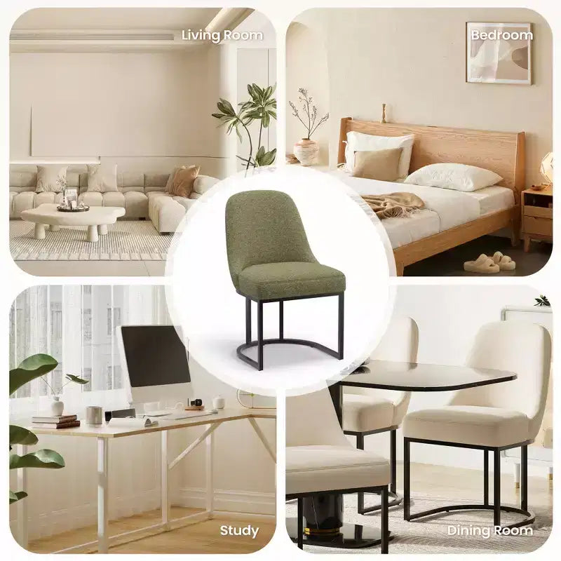 Juego de 2 sillas de comedor tapizadas con estructura de metal resistente y respaldo curvado, patas de altura ajustable para cocina y sala de estar