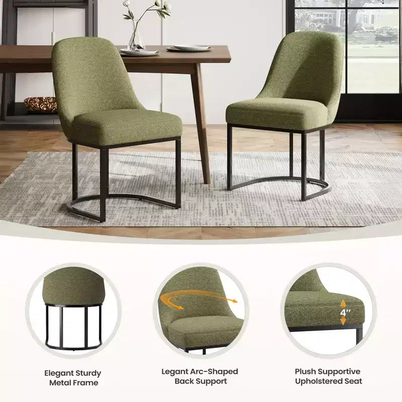 Juego de 2 sillas de comedor tapizadas con estructura de metal resistente y respaldo curvado, patas de altura ajustable para cocina y sala de estar