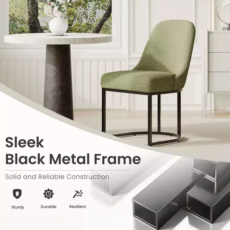 Juego de 2 sillas de comedor tapizadas con estructura de metal resistente y respaldo curvado, patas de altura ajustable para cocina y sala de estar