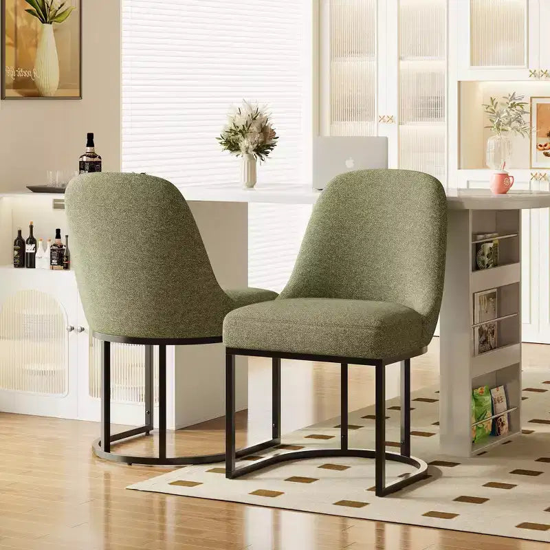 Juego de 2 sillas de comedor tapizadas con estructura de metal resistente y respaldo curvado, patas de altura ajustable para cocina y sala de estar