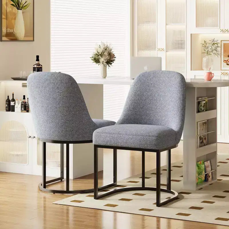 Juego de 2 sillas de comedor tapizadas con estructura de metal resistente y respaldo curvado, patas de altura ajustable para cocina y sala de estar
