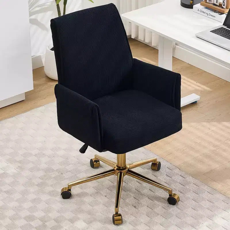 Silla de oficina elevable con respaldo medio, tela a rayas, ergonómica. Ideal para trabajar, estudiar y relajarse.