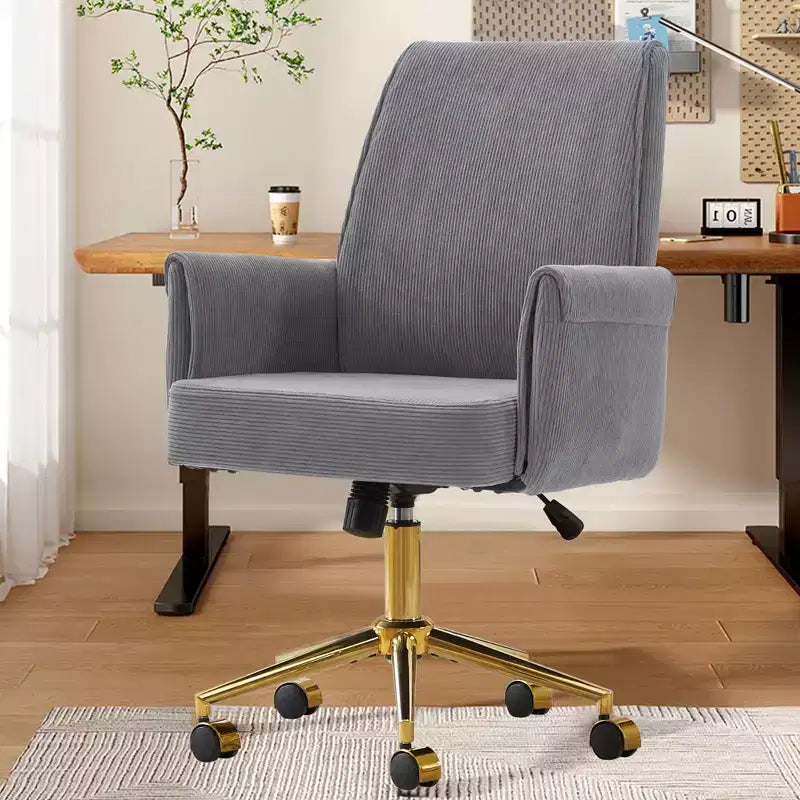 Silla de oficina elevable con respaldo medio, tela a rayas, ergonómica. Ideal para trabajar, estudiar y relajarse.