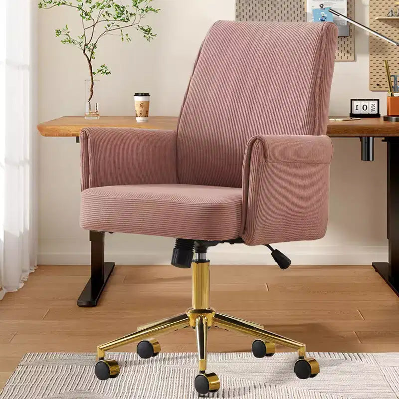 Silla de oficina elevable con respaldo medio, tela a rayas, ergonómica. Ideal para trabajar, estudiar y relajarse.