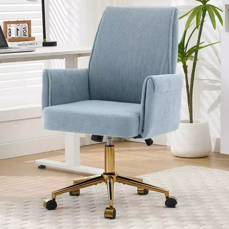 Silla de oficina elevable con respaldo medio, tela a rayas, ergonómica. Ideal para trabajar, estudiar y relajarse.