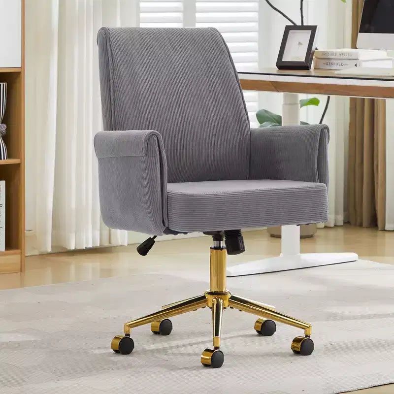 Silla de oficina elevable con respaldo medio, tela a rayas, ergonómica. Ideal para trabajar, estudiar y relajarse.