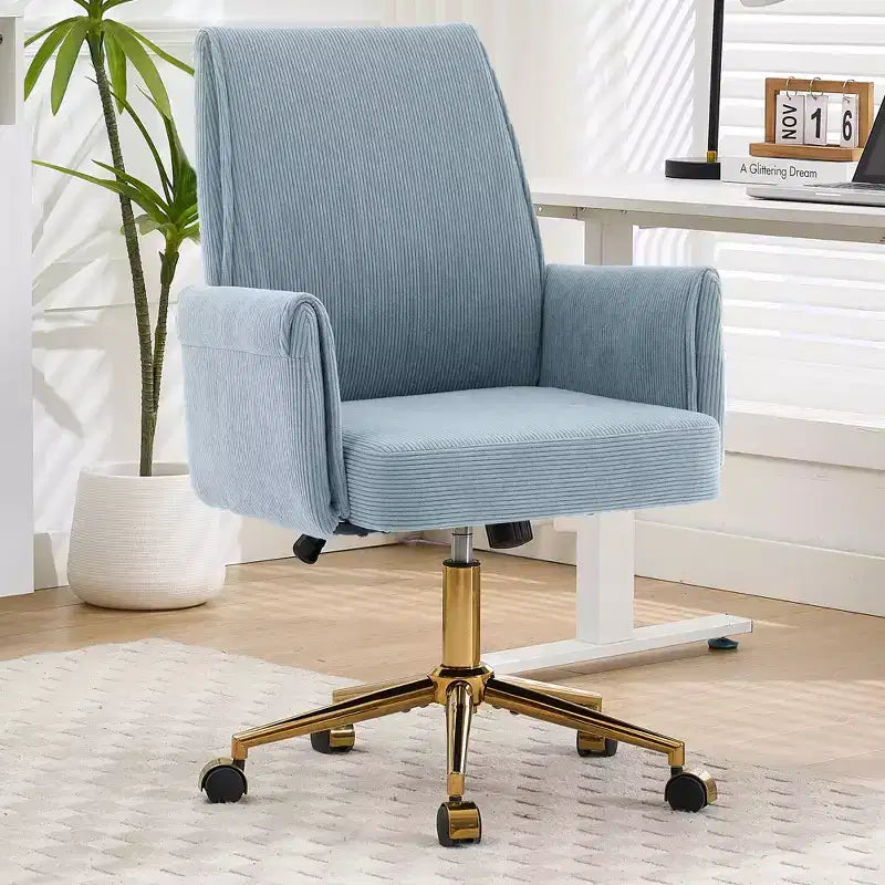 Silla de oficina elevable con respaldo medio, tela a rayas, ergonómica. Ideal para trabajar, estudiar y relajarse.