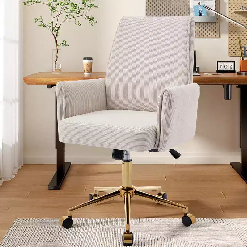 Silla de oficina elevable con respaldo medio, tela a rayas, ergonómica. Ideal para trabajar, estudiar y relajarse.